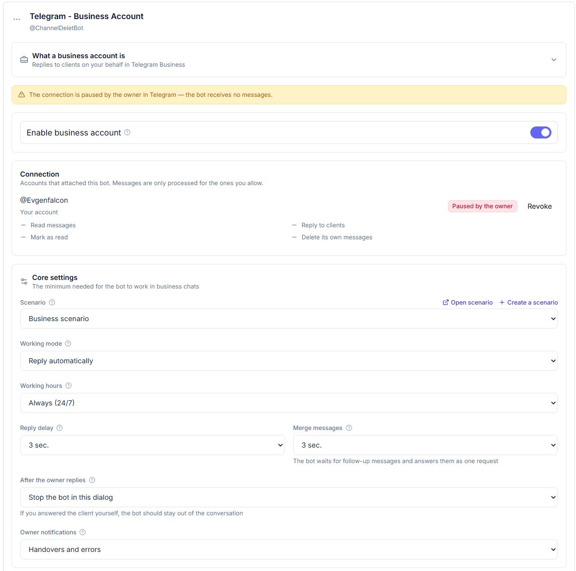 Business Account Telegram